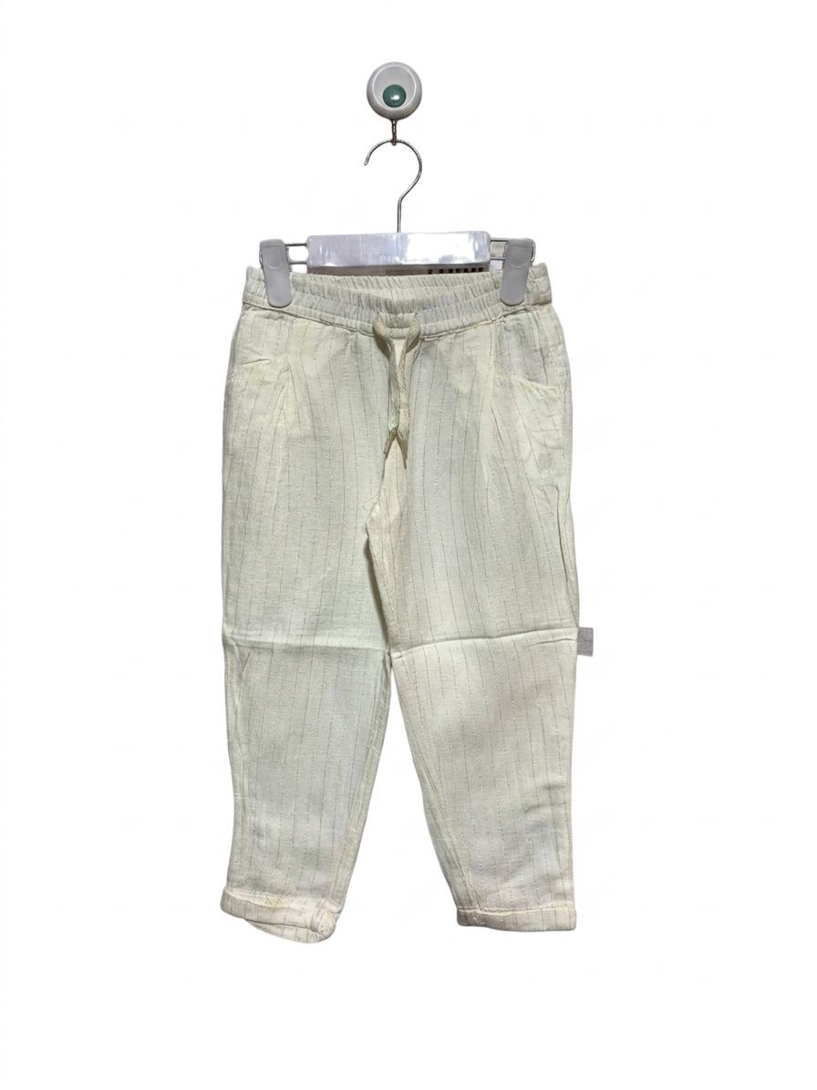Kiabi Girls' Off-White Striped Linen-Blend Trousers - Size 5 Years AB1