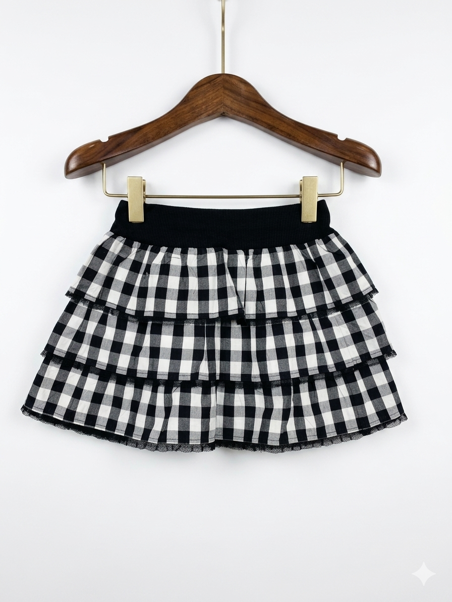 BeBe Kids Black & White Gingham Tiered Ruffle Skirt (Estimated Age 3-4 Years) AB1