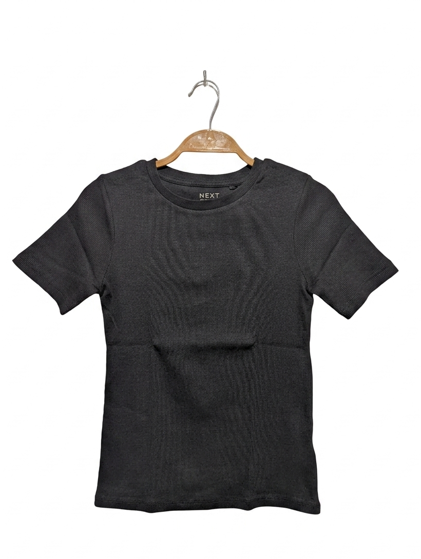 Next Girls Charcoal Grey Ribbed Short-Sleeve Tee - Size Estimated Age 10 Years AB2
