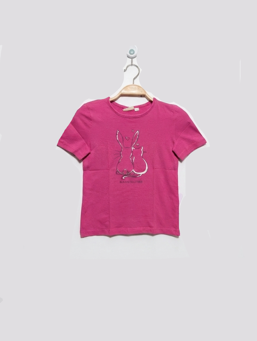 Kids Girls Fuchsia Pink "Always Together" Graphic Tee - Size 122/128 (Estimated Age 7-8 Years) AB2