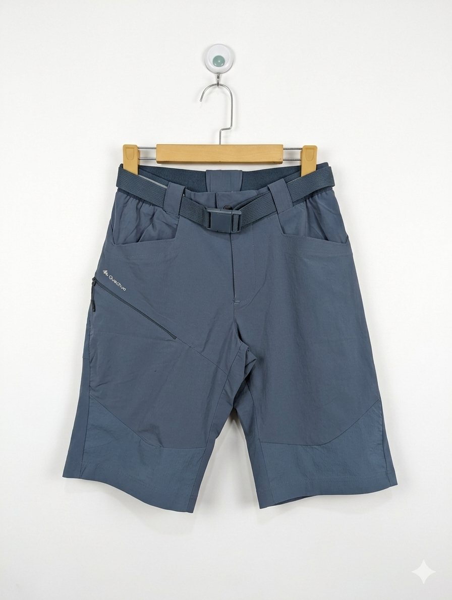 Quechua Decathlon Boys Slate Blue Quick-Dry Hiking Trekking Shorts with Belt - Size 170/72A Estimated Age 14-15 Years AB1