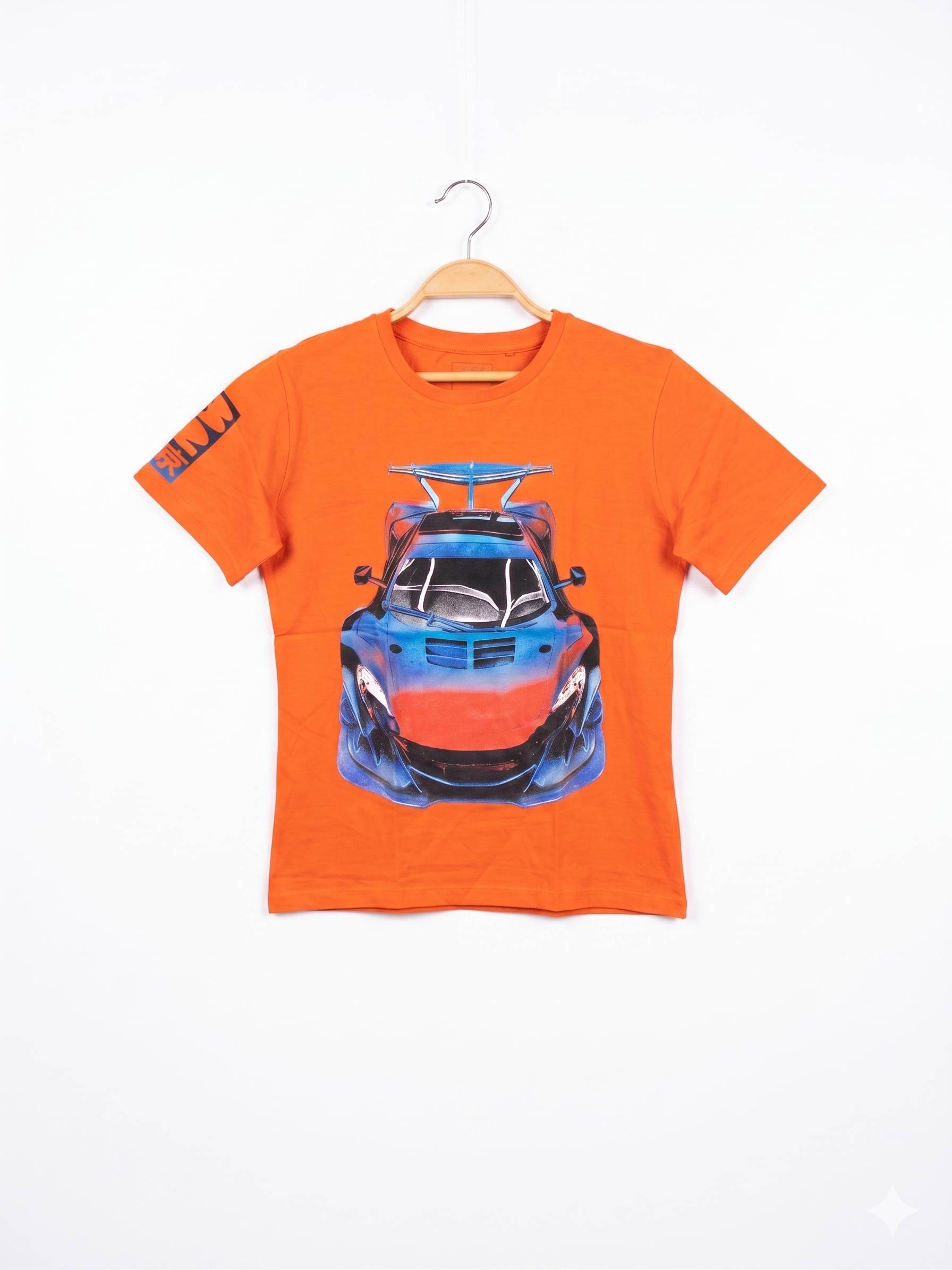 Next Boys Vibrant Orange "Supercar" Graphic Short Sleeve Tee - Size Estimated Age 10 Years AB1