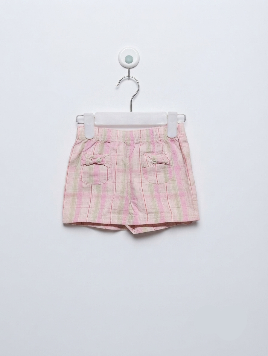 Faded Glory Girls Pink & Green Plaid Bow Shorts - Size Estimated Age 12 Months AB2