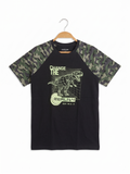 Inextenso Boys Black & Camo "Change The Reality" T-Rex Raglan Tee - Size Estimated Age 12 Years AB1