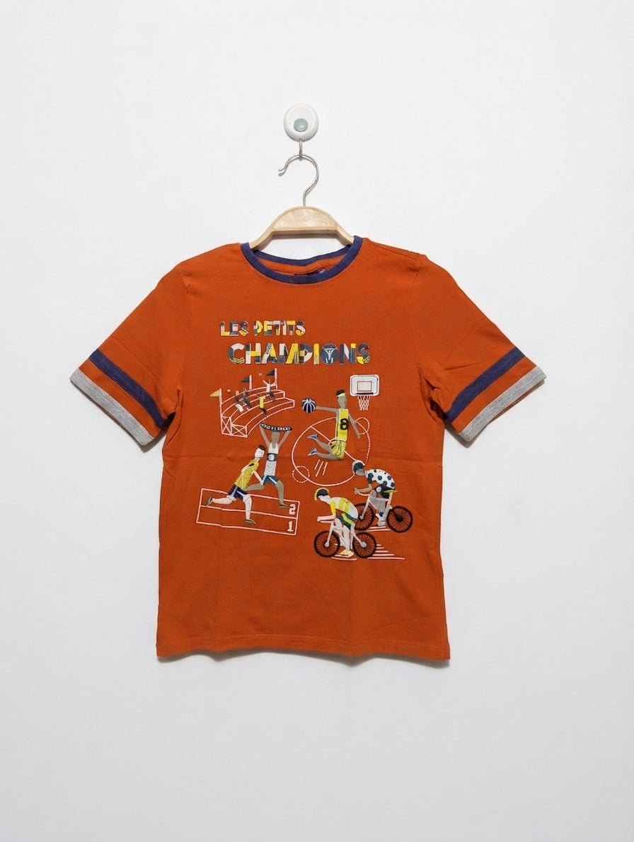 Sergent Major Boys Orange "Les Petits Champions" Sports Graphic Tee - Size Estimated Age 10 Years AB2