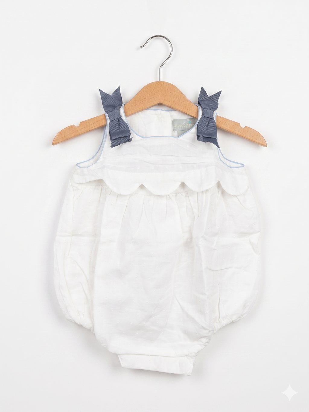 Piper & Posie Baby Girls White Eyelet Bubble Romper – Scalloped Edge Sunsuit (0-3 Months) AB1