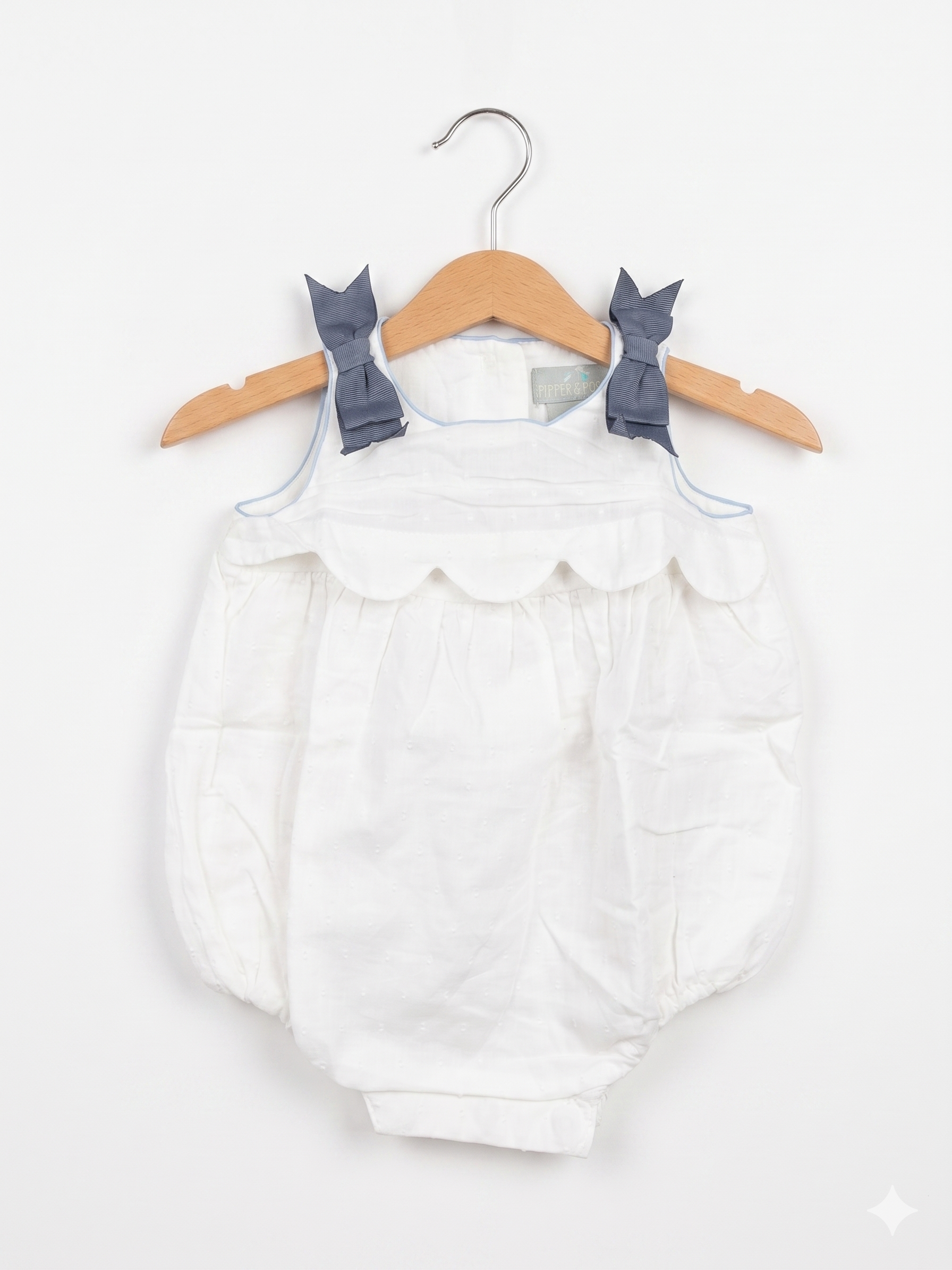Piper & Posie Baby Girls White Eyelet Bubble Romper – Scalloped Edge Sunsuit (0-3 Months) AB1