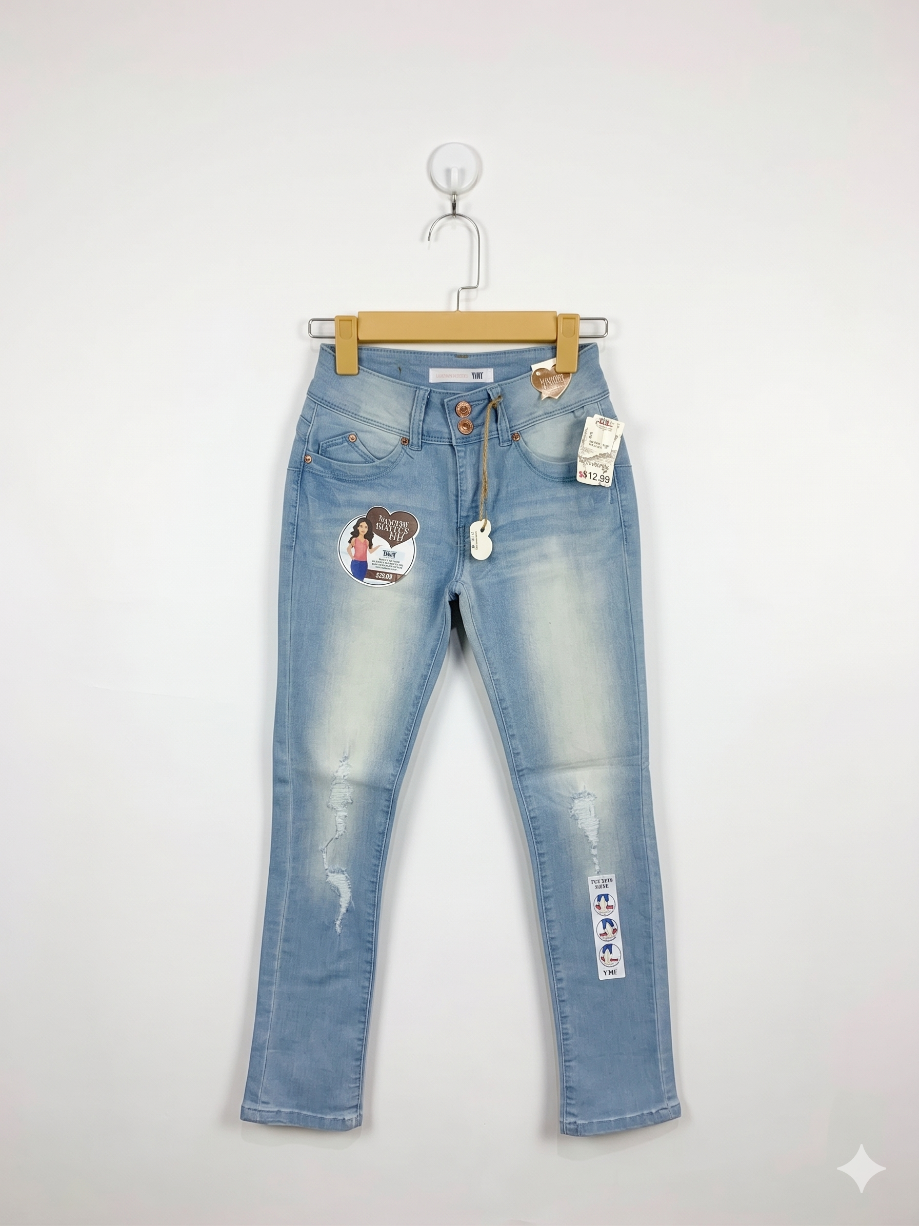 YMI Girls "WannaBettaFit" Light Wash Distressed Skinny Jeans - Size 10 AB1