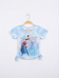 Disney Frozen Girls Sky Blue Tie-Dye "Anna and Elsa" Short Sleeve Tee - Size 6-7 Yrs (122 cm) Estimated Age 6-7 Years AB2