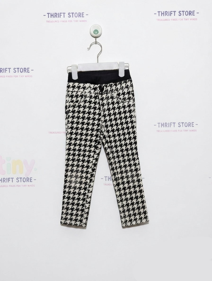 GU Girls Black and White Houndstooth Print Stretch Leggings - Size 100 (Estimated Age 3-4 Years) AB2