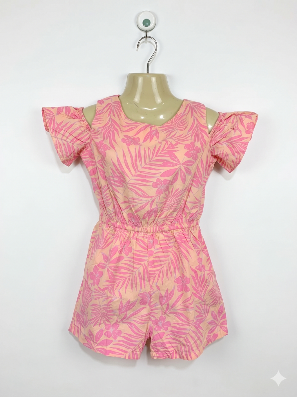 H&M Girls Pink Tropical Floral Cold-Shoulder Romper - Size 9-10Y AB1