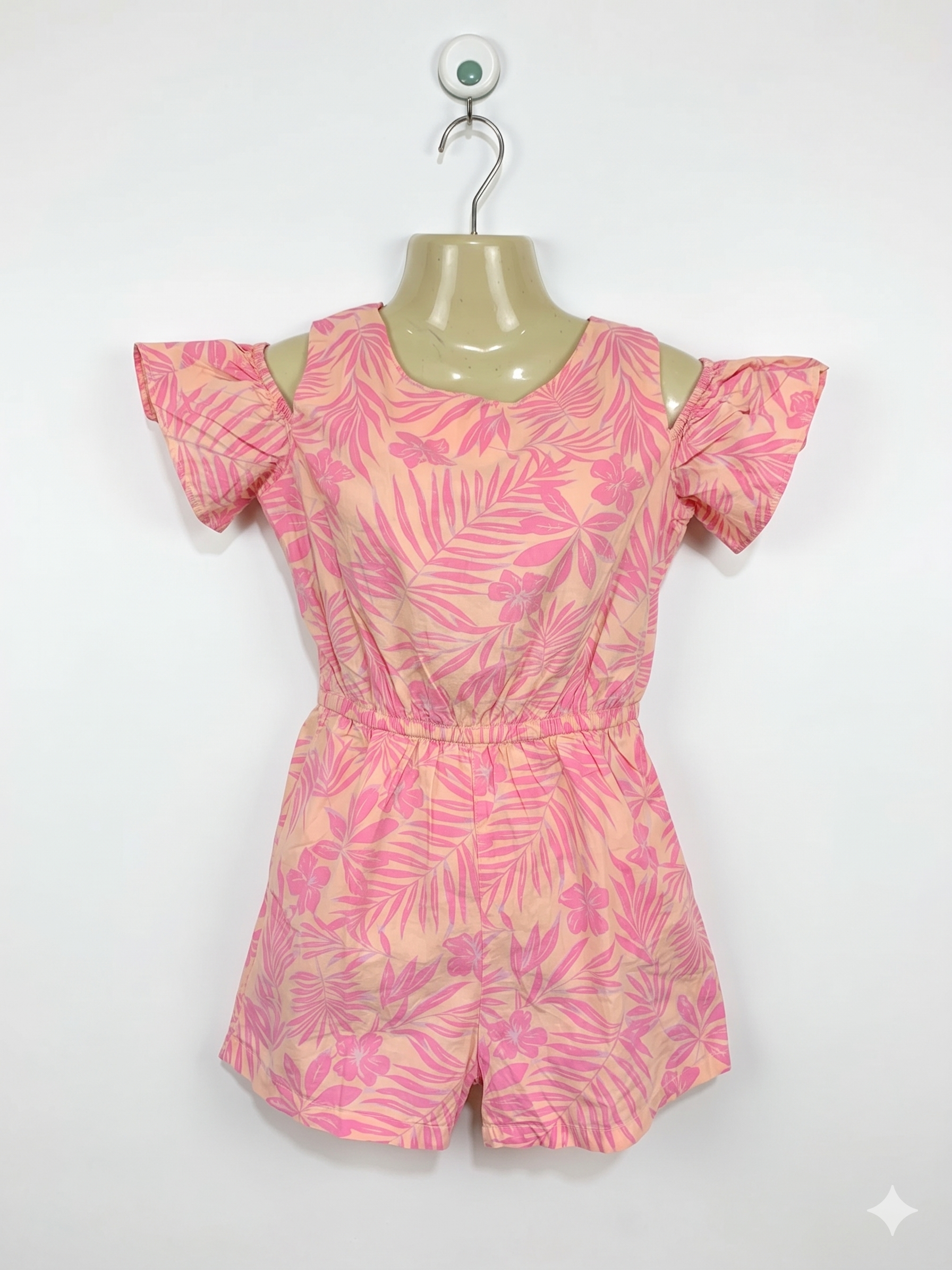 H&M Girls Pink Tropical Floral Cold-Shoulder Romper - Size 9-10Y AB1