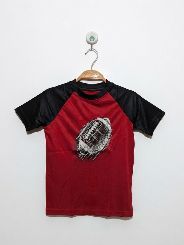 BCG Boys Red & Black "Football" Athletic Performance Tee - Size XS (6-7) Estimated Age 6-7 Years AB2