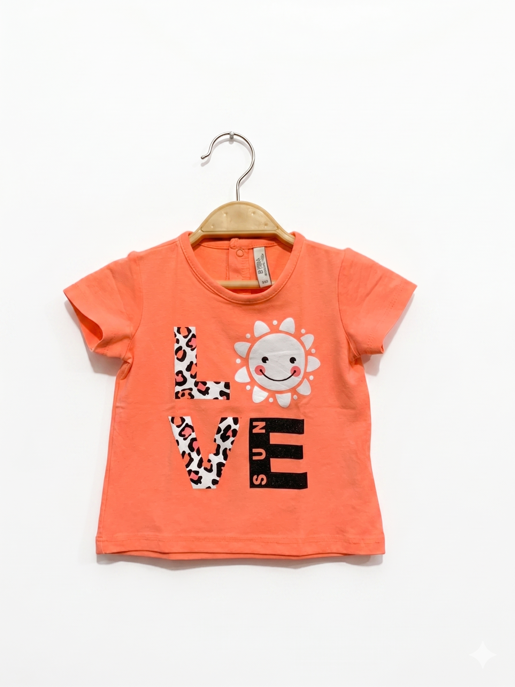 Birba Italy "Love Sun" Neon Peach Graphic T-Shirt - 12 Months AB1