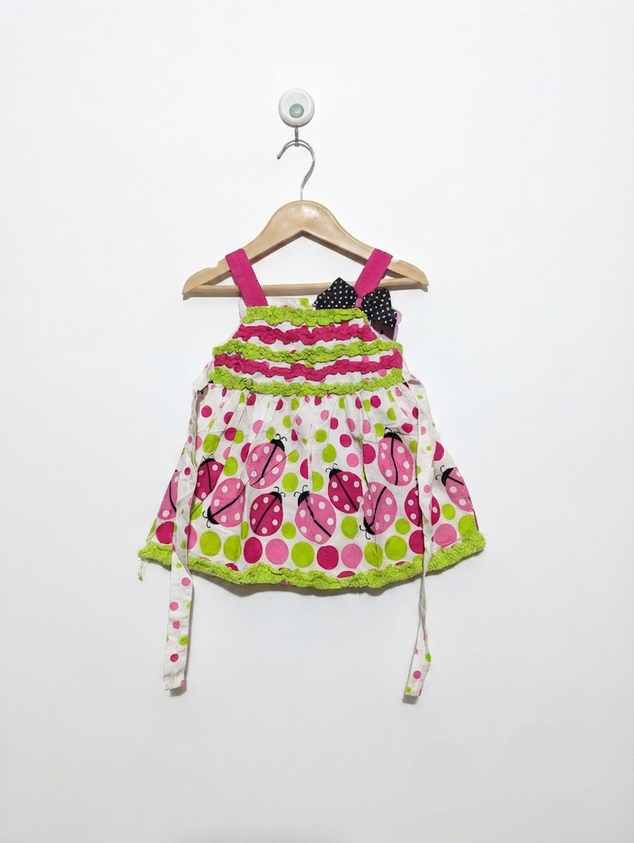 Rare Editions Girls White & Multicolor Ladybug Print Dress - Size Estimated Age 12M AB2