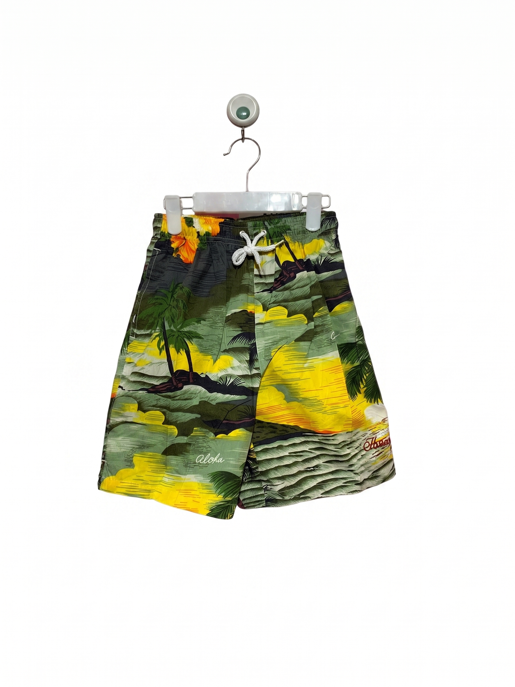 Boys Tropical Hawaiian Sunset & Palm Tree Cotton Shorts - Size Estimated Age 14-16Y (XL) AB1
