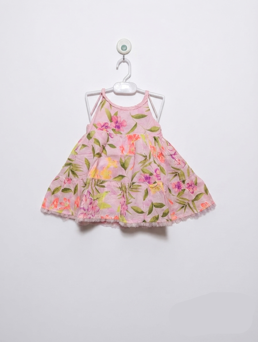 Cat & Jack Girls Pink "Pink Admirer" Floral Tropical Sundress - Size Estimated Age 9-12 Months AB2