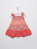 Penelope Mack Girls Coral Pink "Floral Meadow" Tiered Sundress - Size Estimated Age 2T AB2