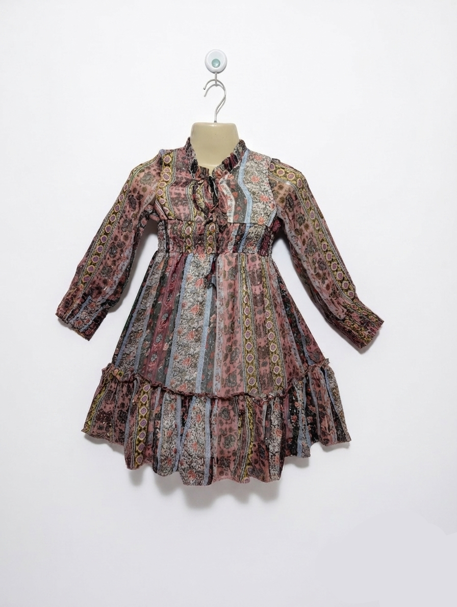 Rare Editions Girls Pink & Multi-Color Bohemian Floral Print Dress - Size 7 Estimated Age 7 Years AB2