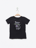 H&M Girls Black "Cute Cat" Graphic Tee - Size 5T/6 (Estimated Age 5-6 Years) AB2