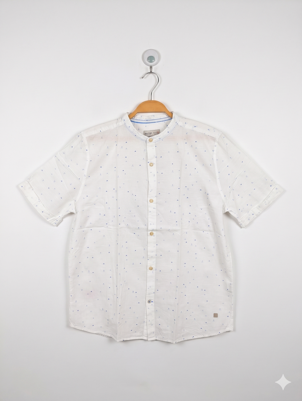Zara Kids Boys White Geometric Print Mandarin Collar Short Sleeve Shirt - Size 13/14 Years (164 cm) AB1