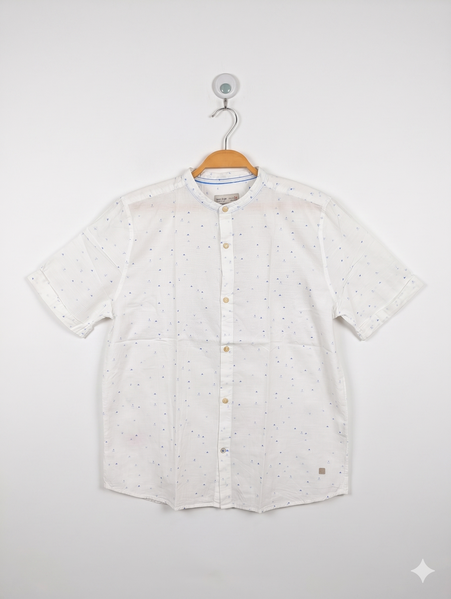 Zara Kids Boys White Geometric Print Mandarin Collar Short Sleeve Shirt - Size 13/14 Years (164 cm) AB1
