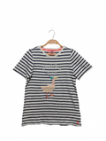Joules Girls Navy & White Striped "Party Duck" Graphic Tee - Size Estimated Age 11-12 Years AB2