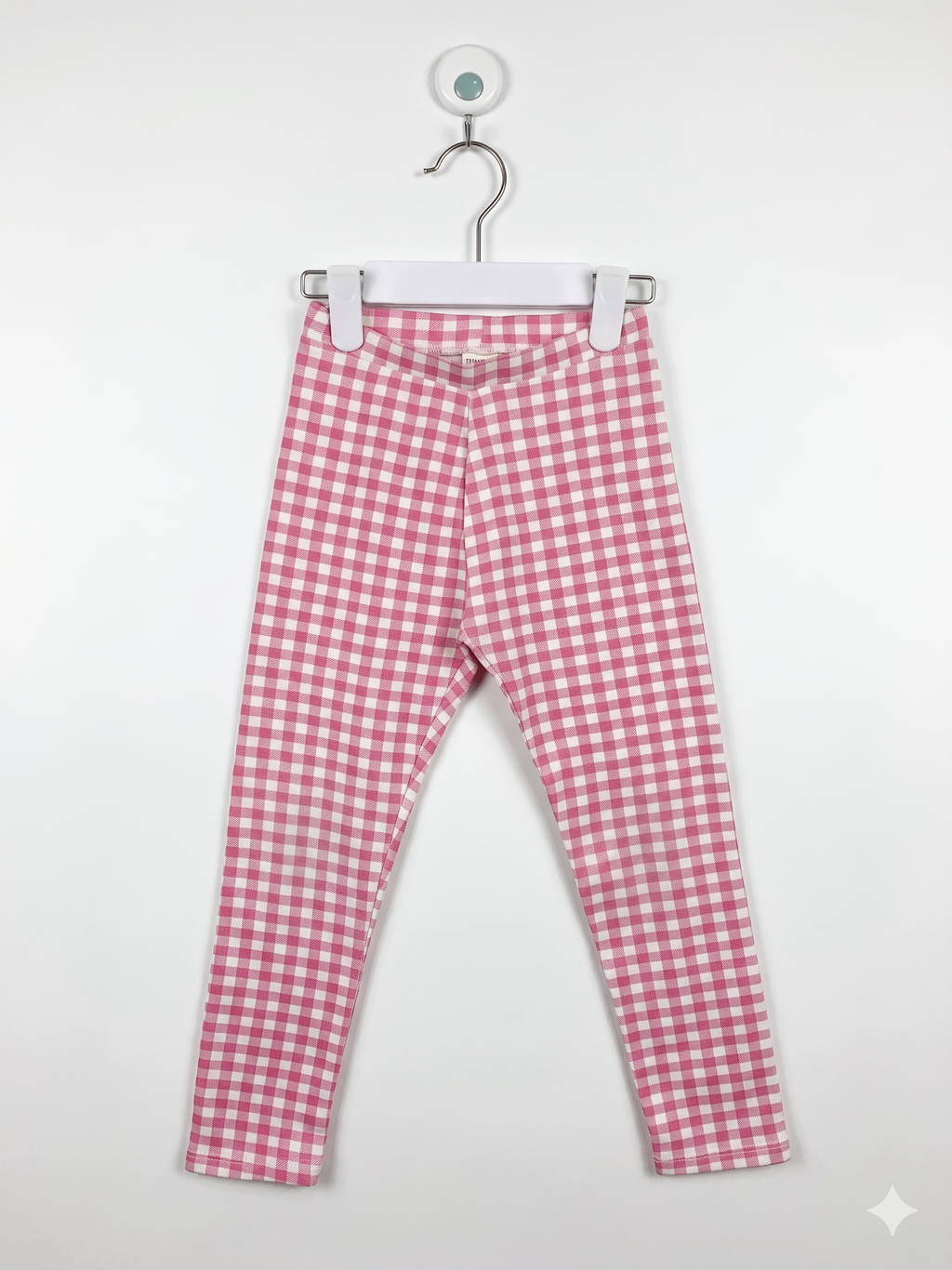Zara Kids Pink Gingham Checkered Stretch Leggings - Size 7 (122 CM) AB1