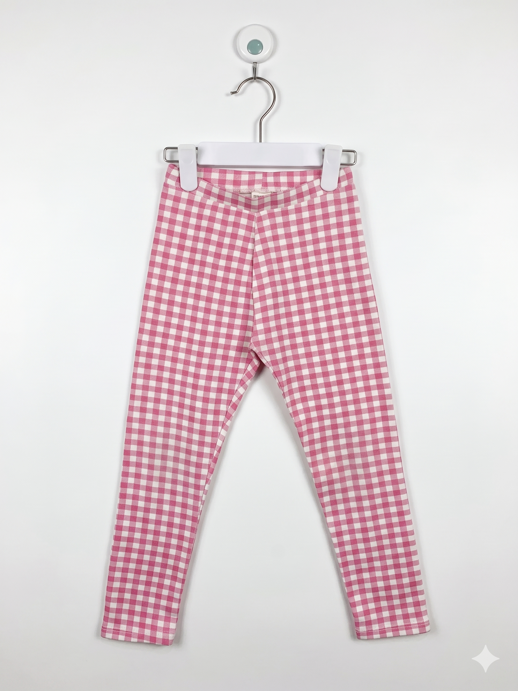 Zara Kids Pink Gingham Checkered Stretch Leggings - Size 7 (122 CM) AB1