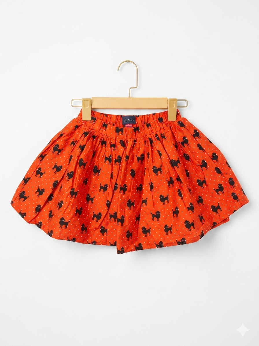 The Children's Place Girls Red "Polka Dot Poodle" Pleated Skirt - Size Estimated Age 7-8 Years AB1
