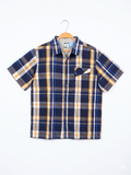 Phys.Sci Boys Navy & Orange Plaid Short Sleeve Button-Down - Size Estimated Age 10-12 AB1