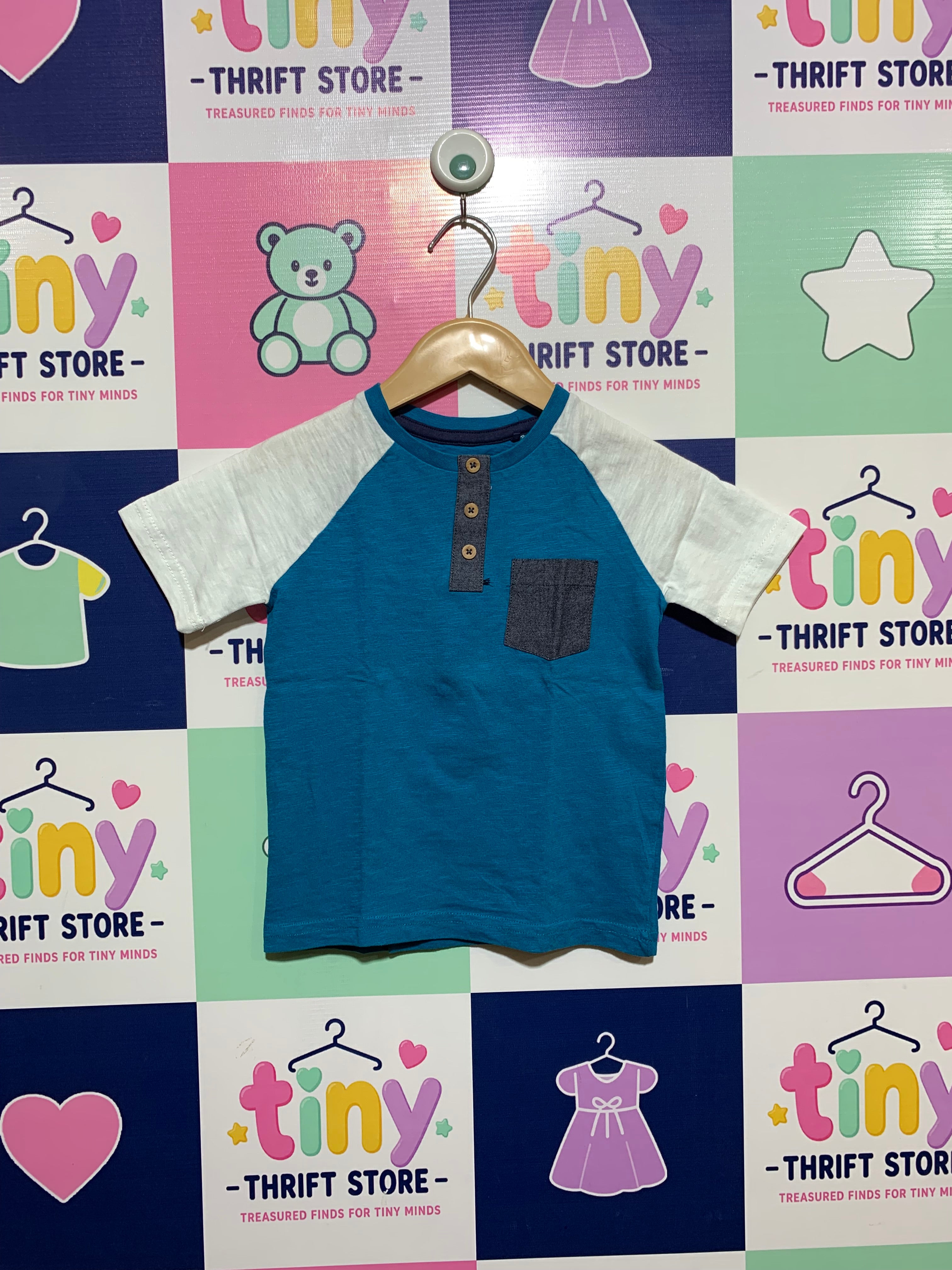 Tu Toddler Boys Colorblock Henley Raglan Tee - Size 2-3 Years AB1