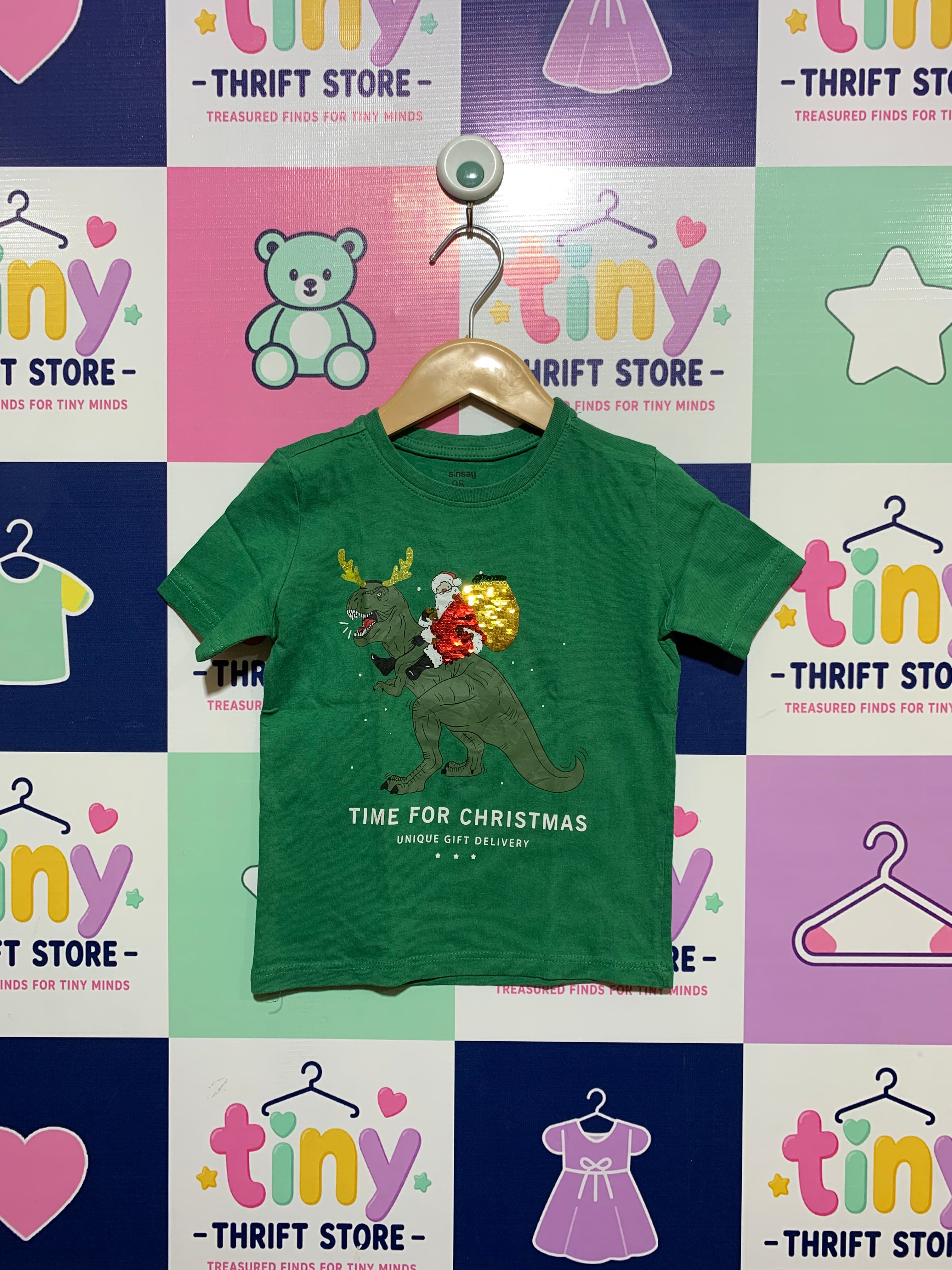 Sinsay Boys Christmas T-Rex Sequin Graphic Tee - Size 2-3 Years AB1
