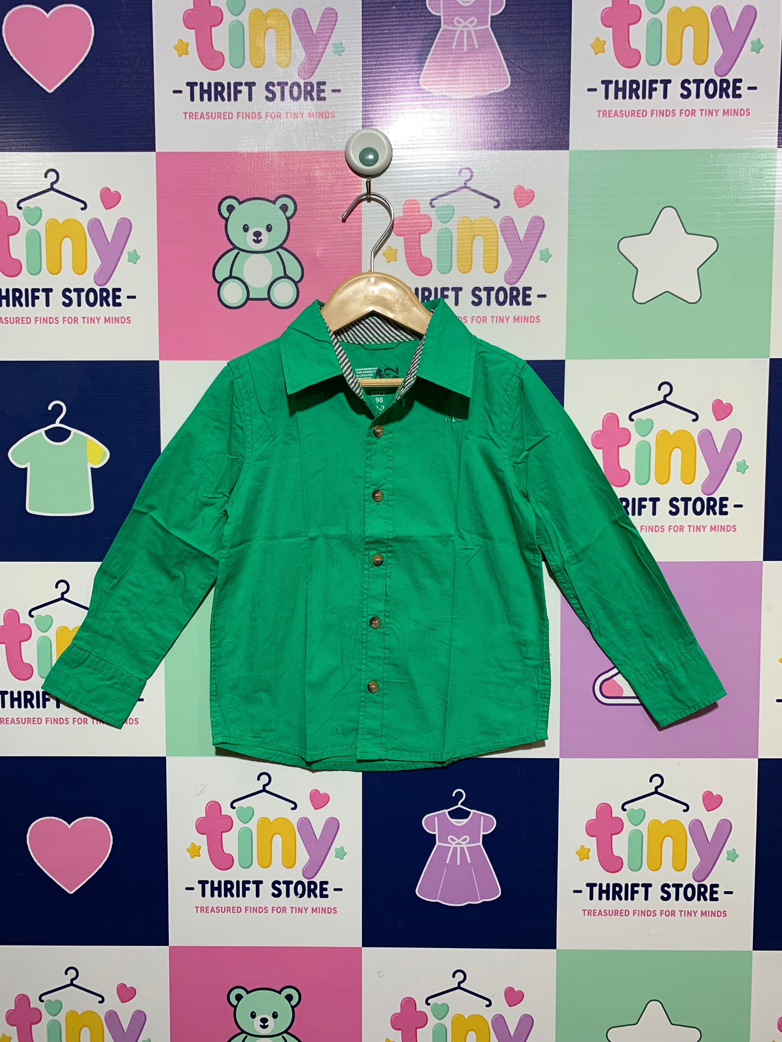 Area 62 Boys Vibrant Green Long-Sleeve Button-Down Shirt - Size 2-3 Years AB1