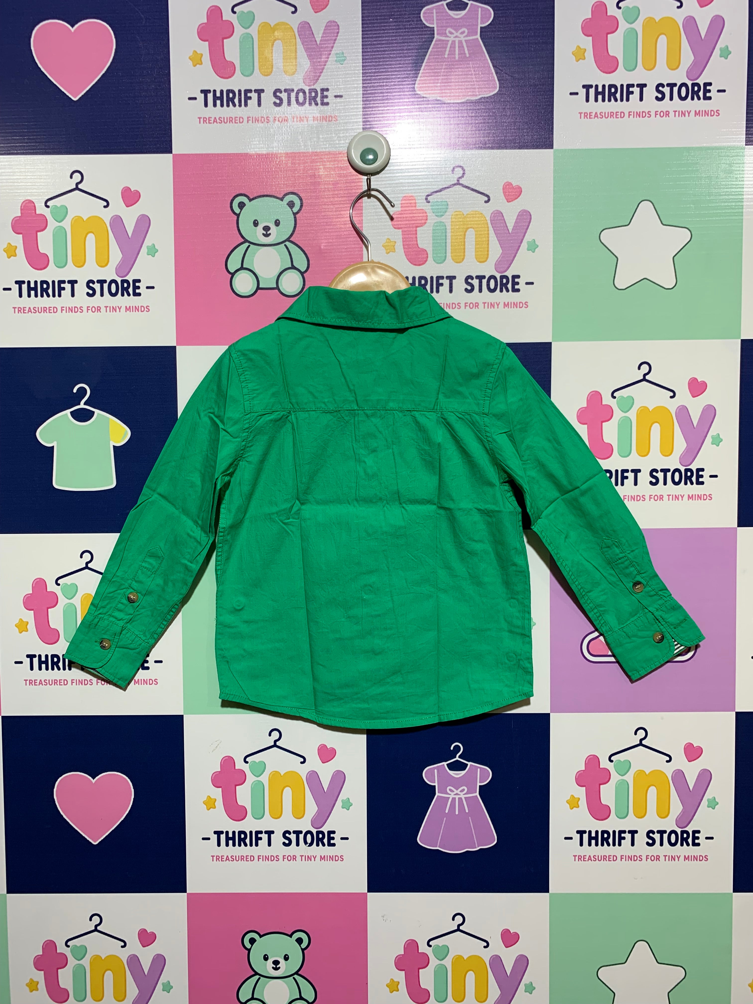 Area 62 Boys Vibrant Green Long-Sleeve Button-Down Shirt - Size 2-3 Years AB1