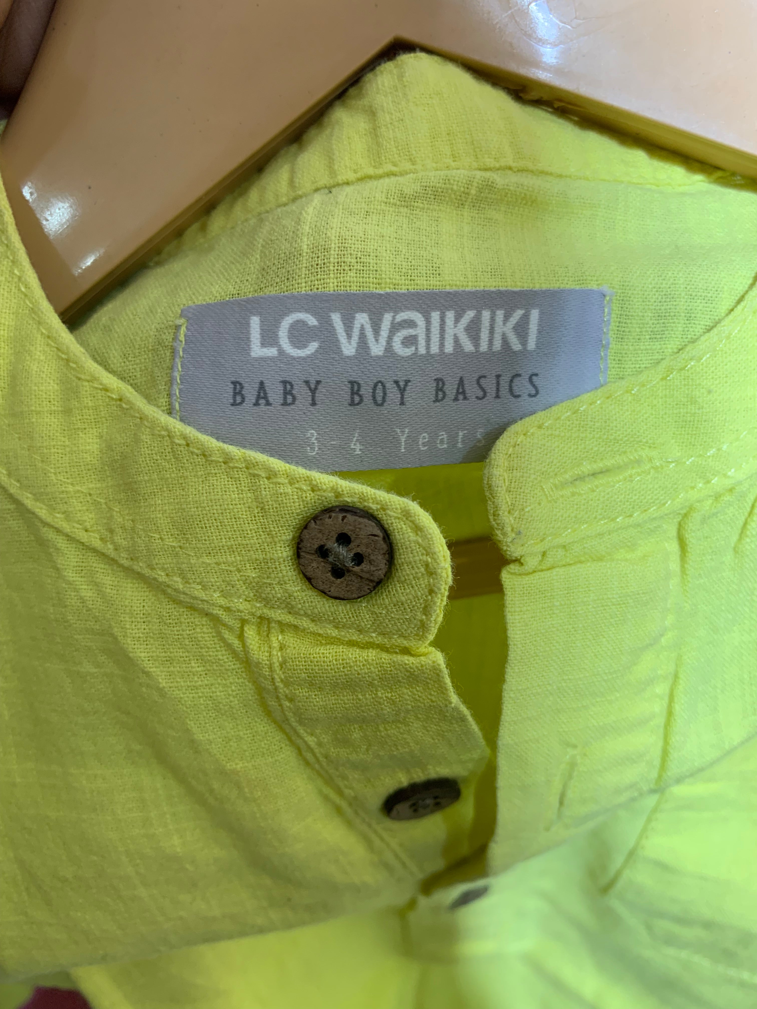 LC Waikiki Baby Boy Basics Neon Lime Mandarin Collar Shirt - Size 3-4 Years AB1