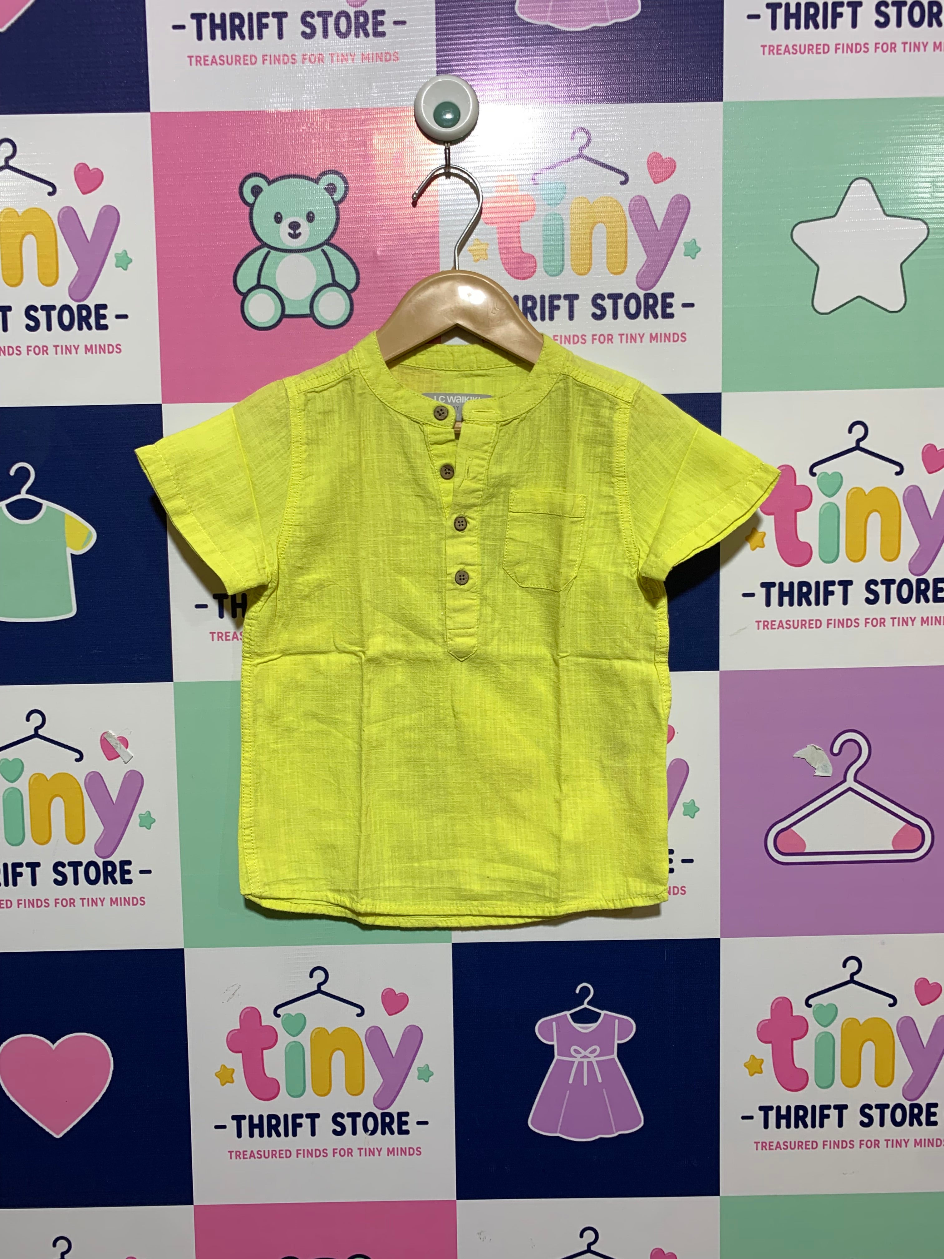 LC Waikiki Baby Boy Basics Neon Lime Mandarin Collar Shirt - Size 3-4 Years AB1