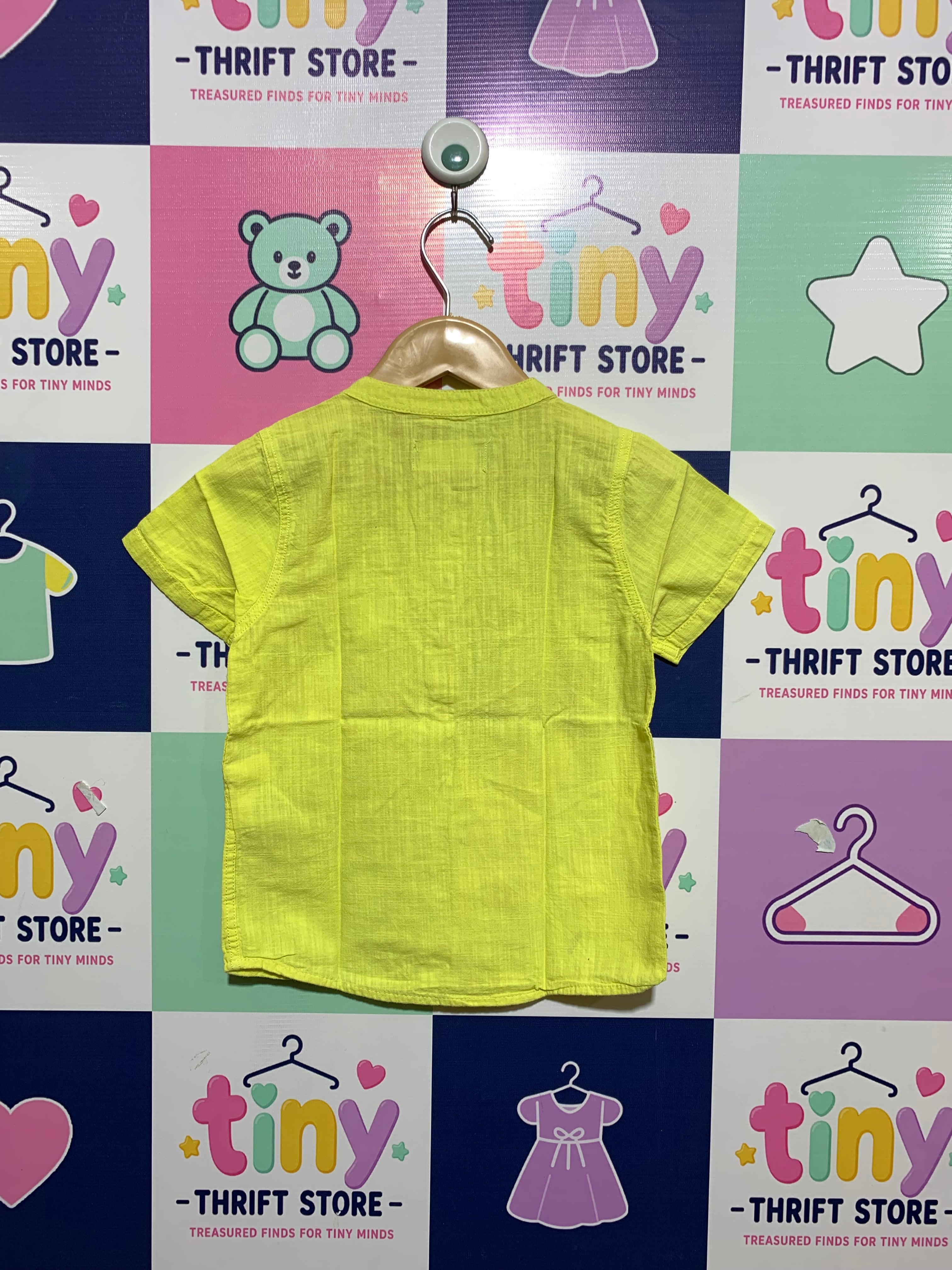 LC Waikiki Baby Boy Basics Neon Lime Mandarin Collar Shirt - Size 3-4 Years AB1