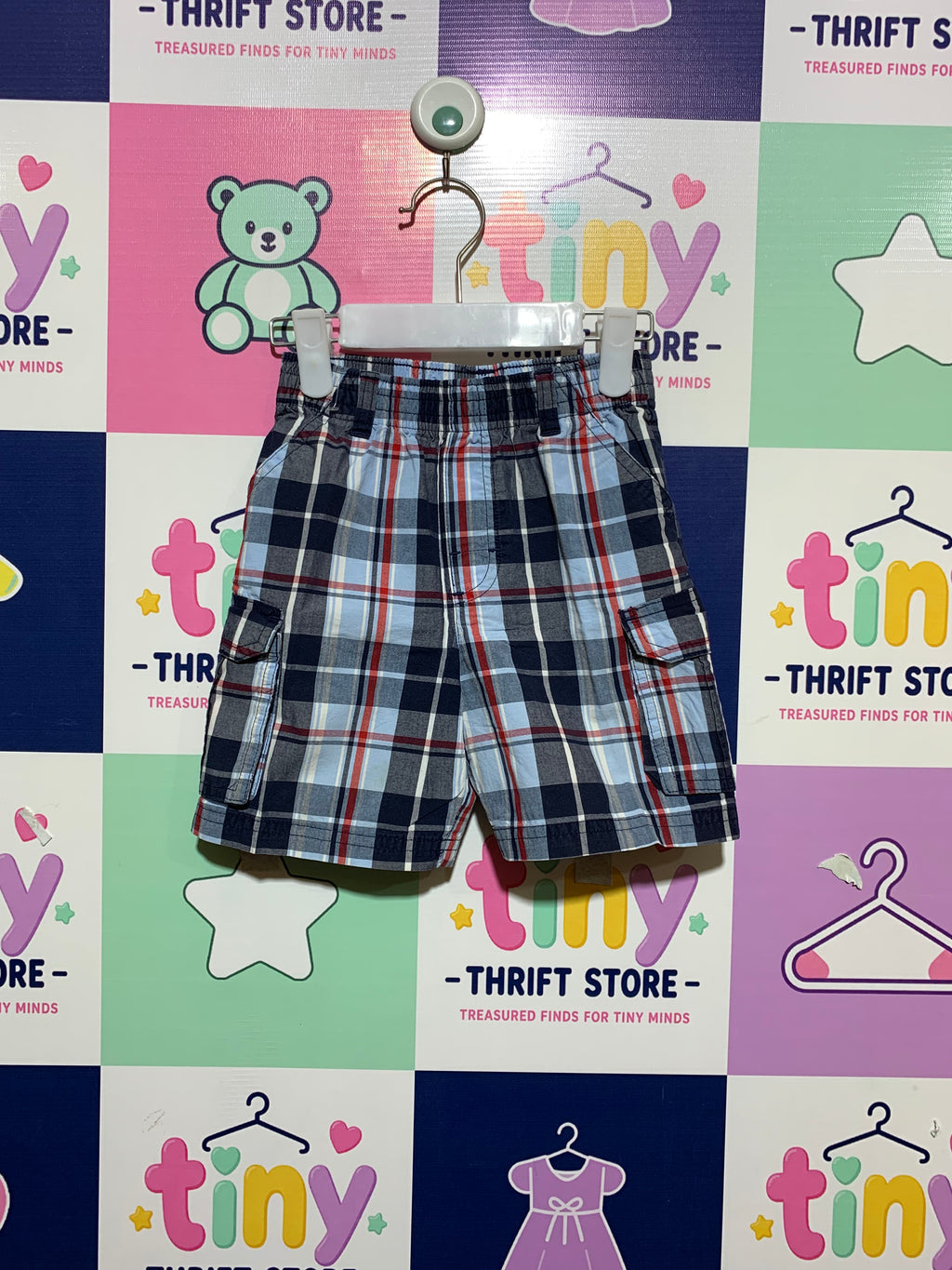 Garanimals Boys Navy Plaid Cargo Shorts - Size 3T AB1