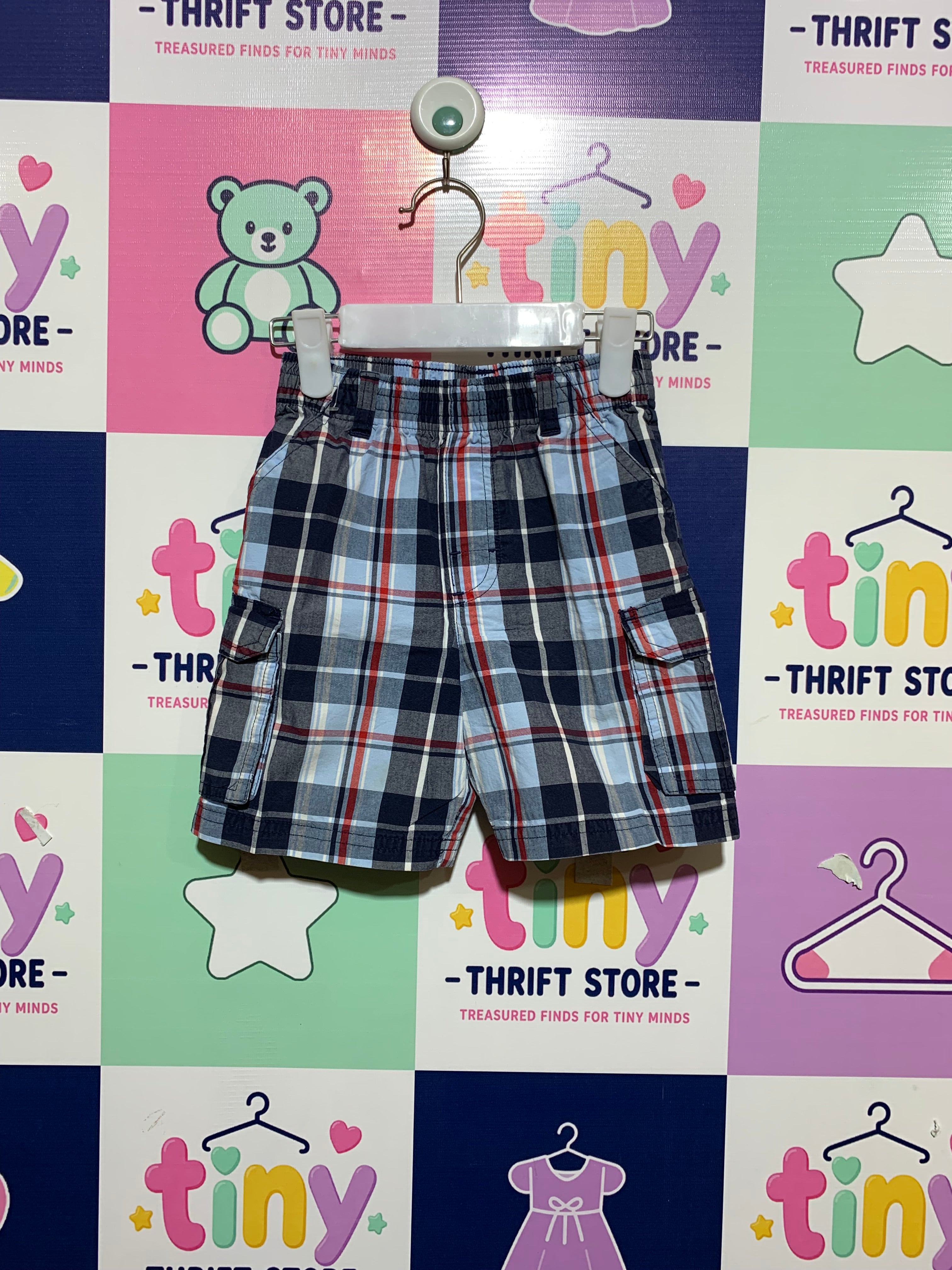 Garanimals Boys Navy Plaid Cargo Shorts - Size 3T AB1
