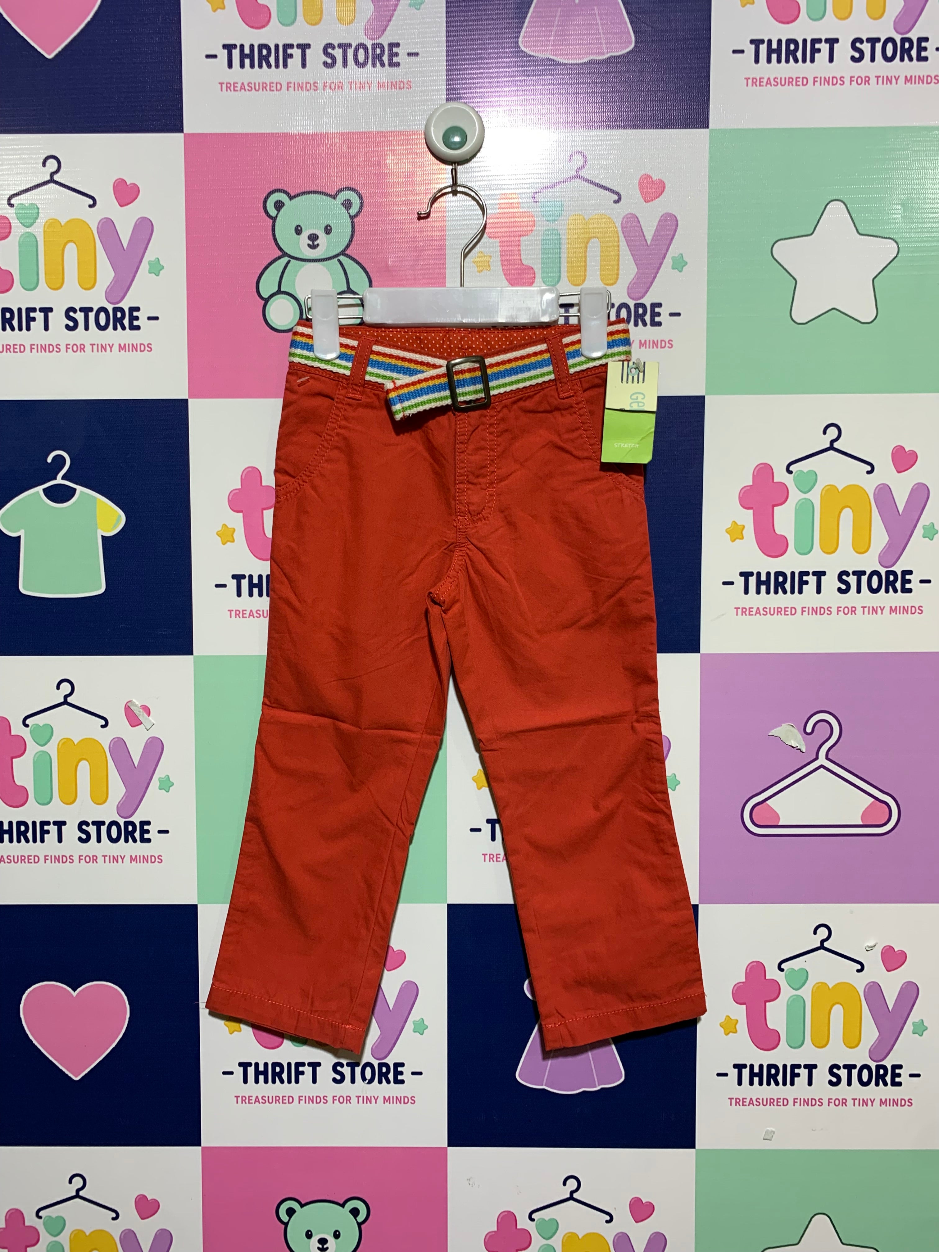 Genuine Kids from OshKosh Toddler Girls' Red Stretch Chino Pants with Rainbow Belt - Size 3T AB1