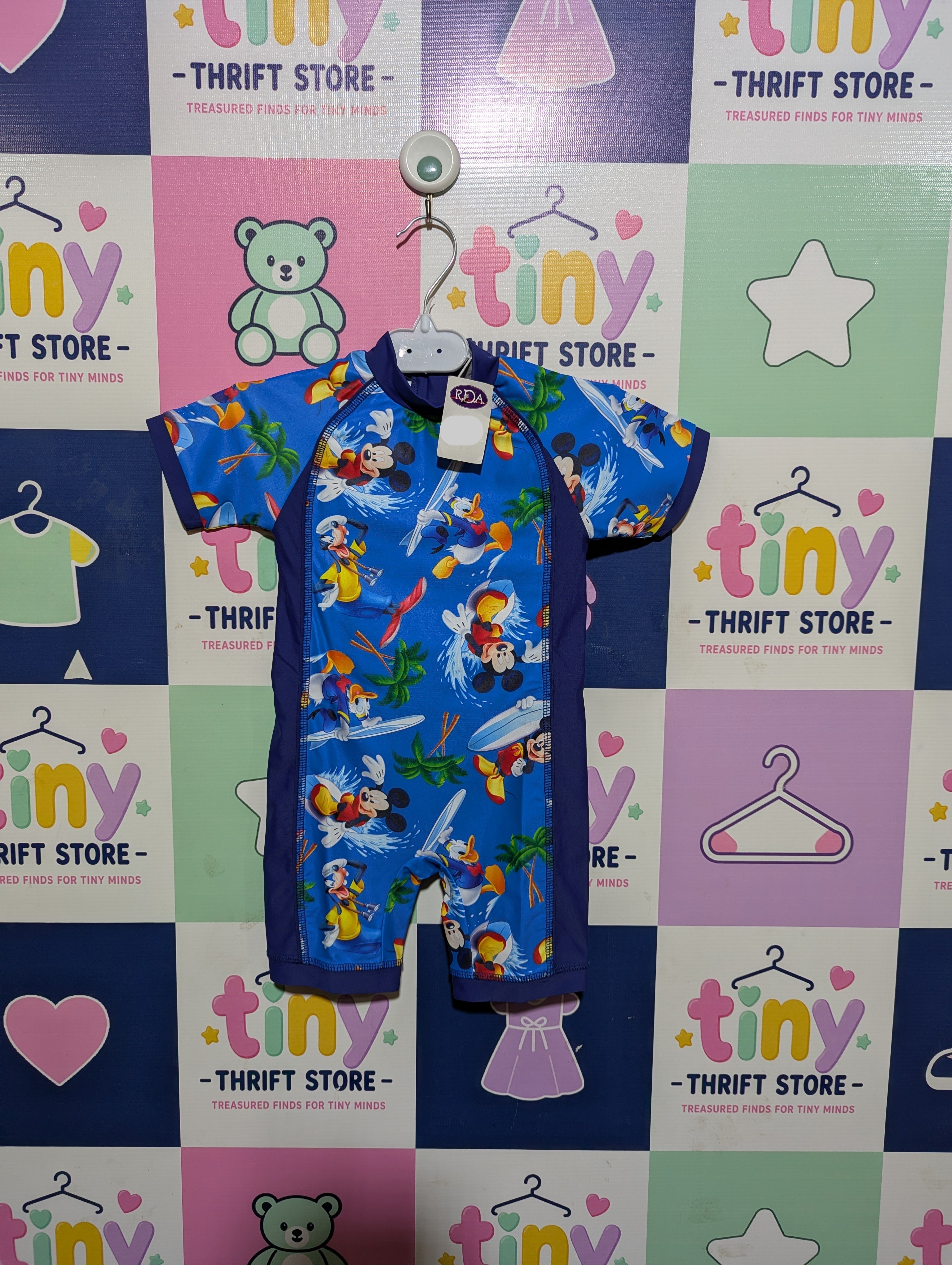 Disney Mickey Mouse & Friends Boys Tropical Surfing Rash Guard Swimsuit - Size 12-18M AB1
