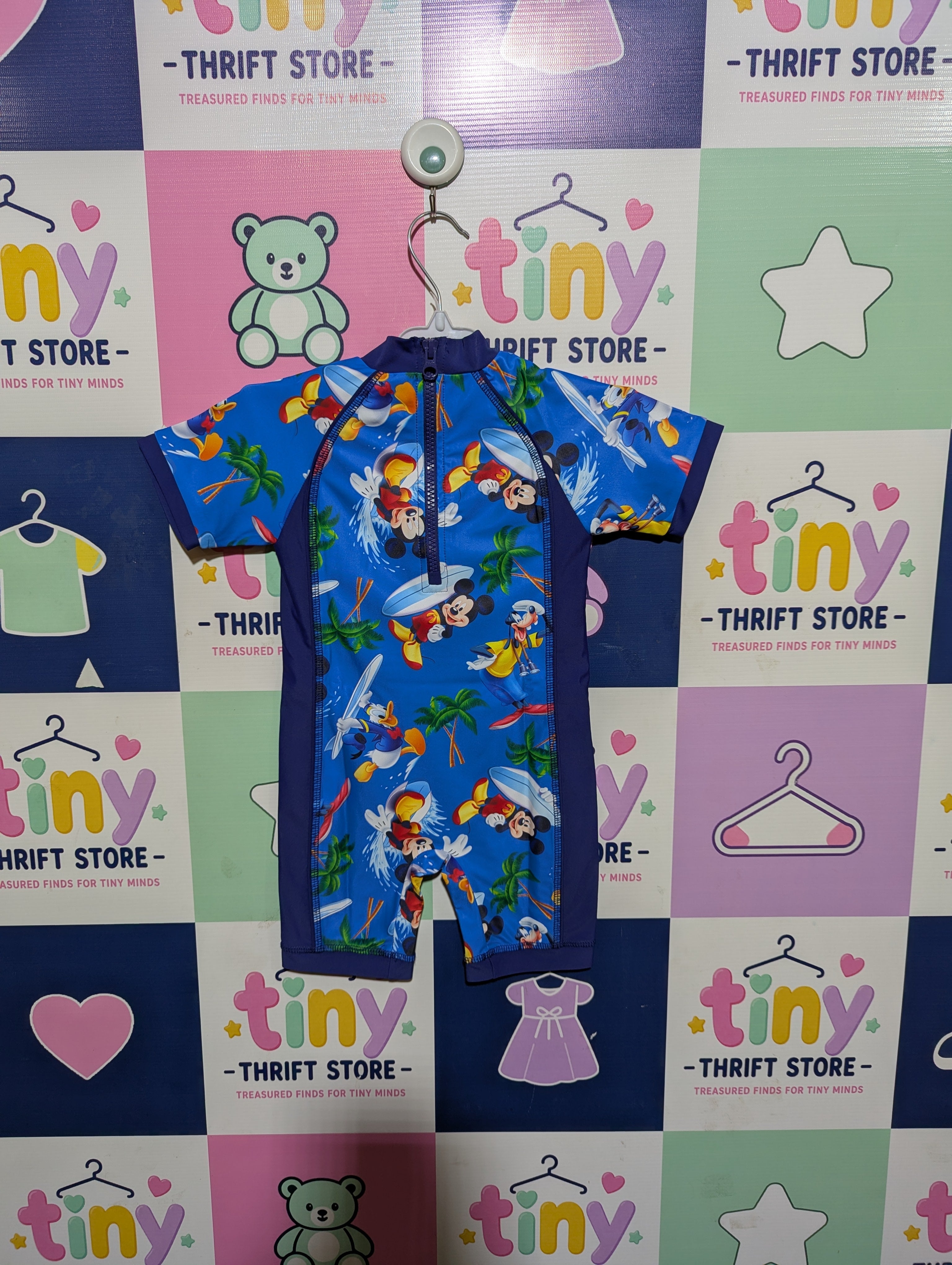 Disney Mickey Mouse & Friends Boys Tropical Surfing Rash Guard Swimsuit - Size 12-18M AB1