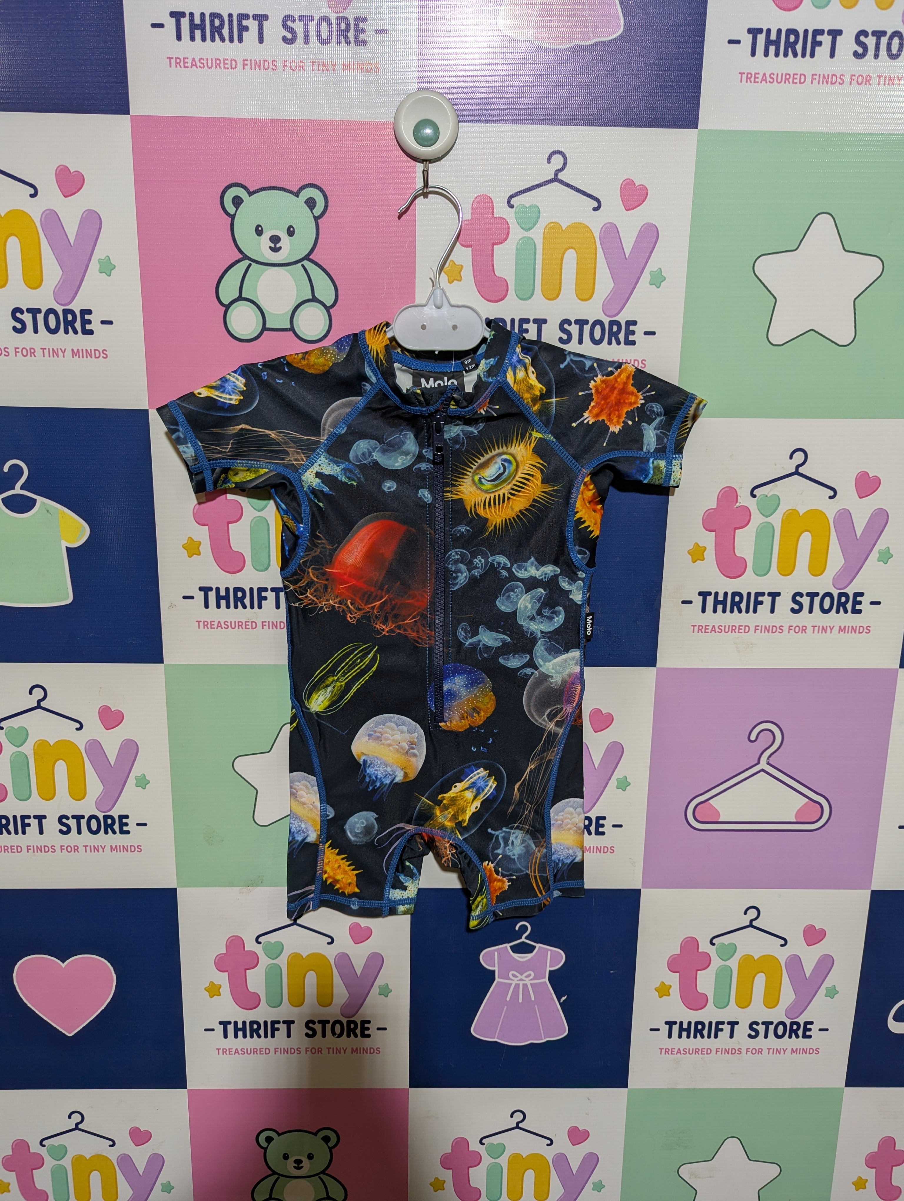 Molo Infant Boys "Deep Ocean Jellyfish" One-Piece Rash Guard Swimsuit - Size 9-12M AB1
