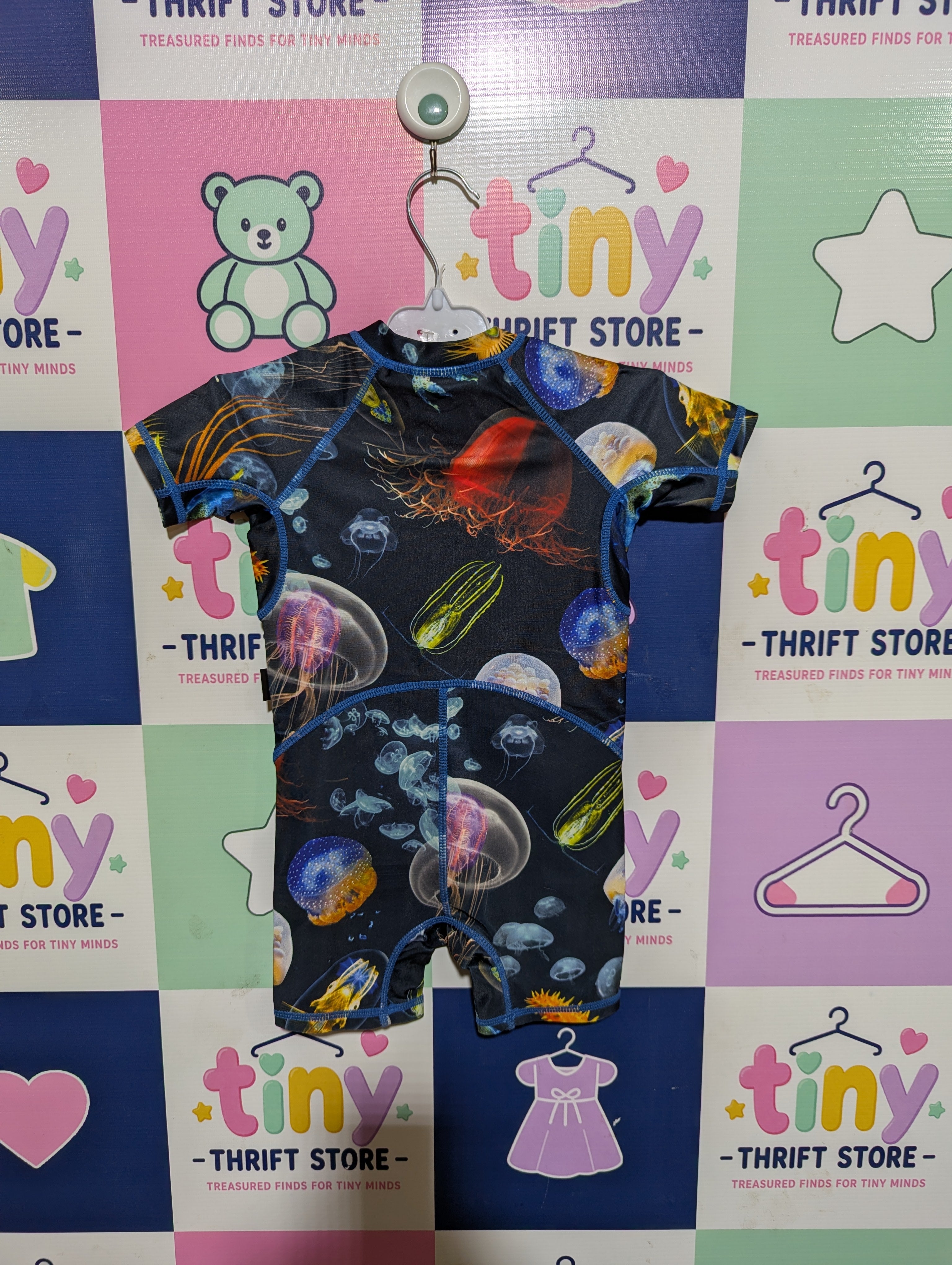 Molo Infant Boys "Deep Ocean Jellyfish" One-Piece Rash Guard Swimsuit - Size 9-12M AB1