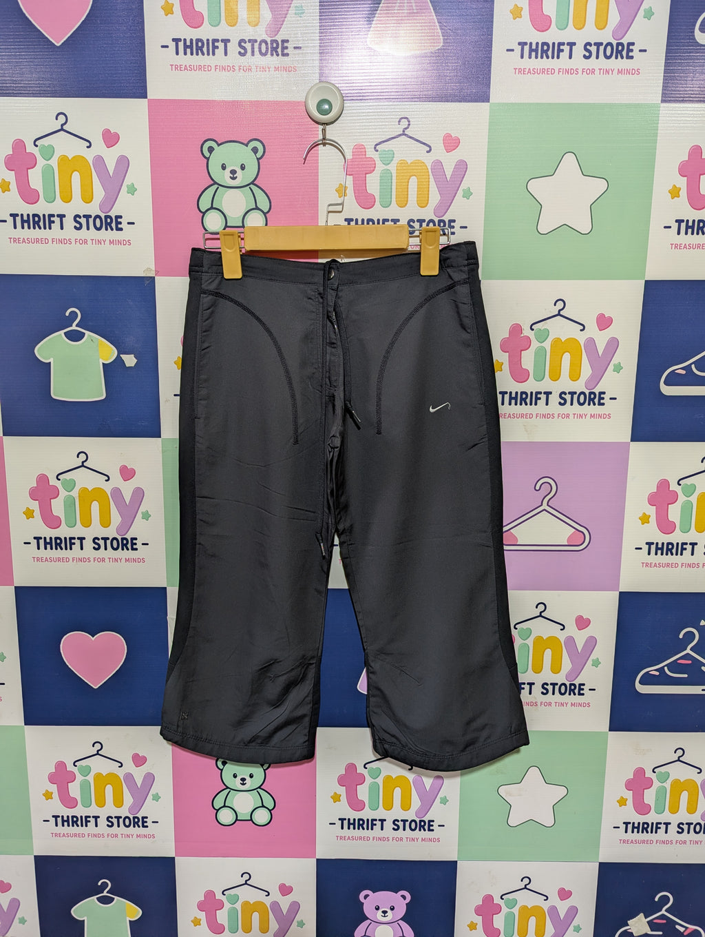 Nike Girls Black Athletic Cropped Track Pants / Capris - Size Estimated Age 13-14 Years (159 CM) AB1