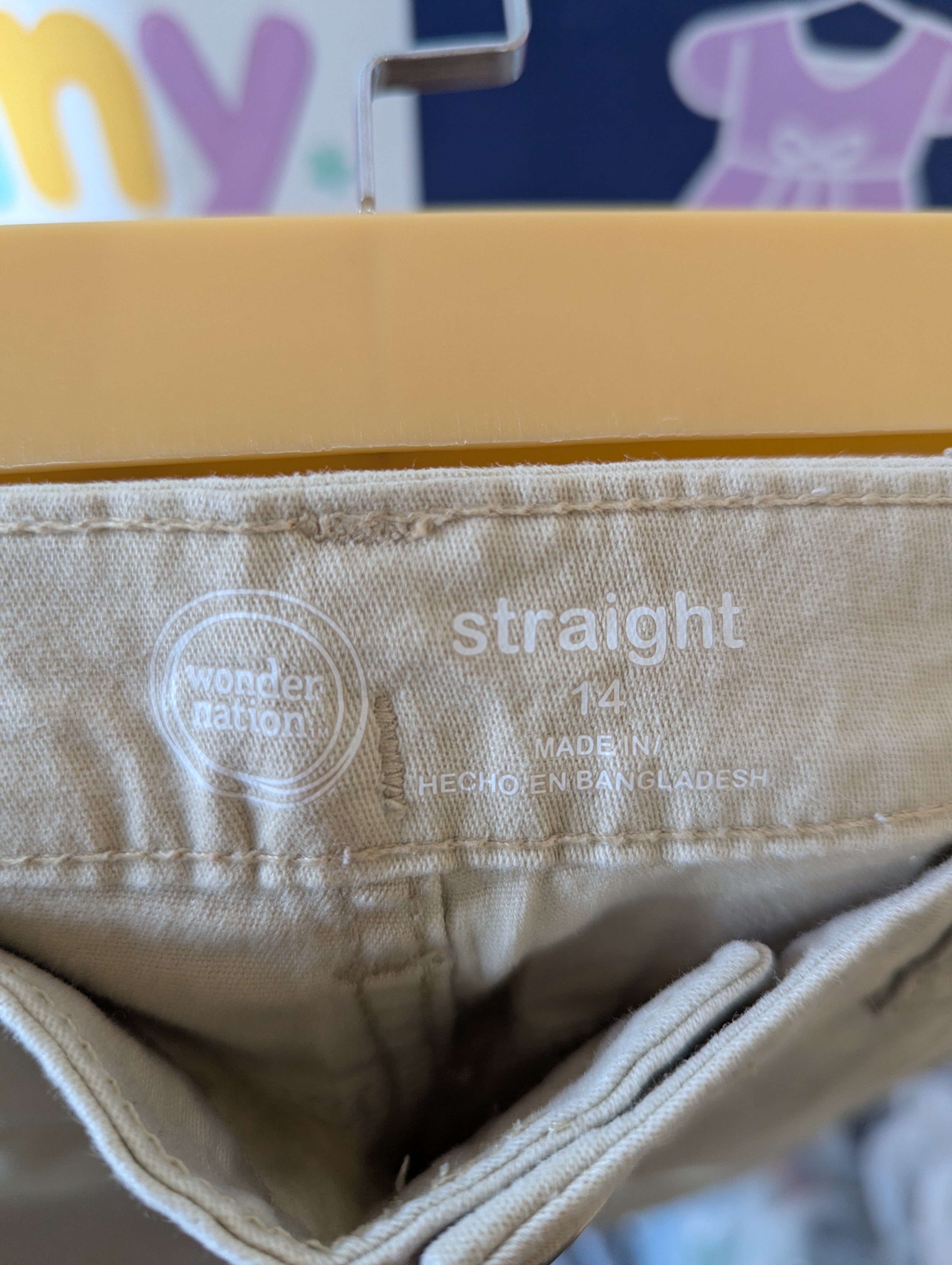 Wonder Nation Boys Beige Khaki "Straight Fit" Twill Pants - Size 14 Estimated 14  Years AB1
