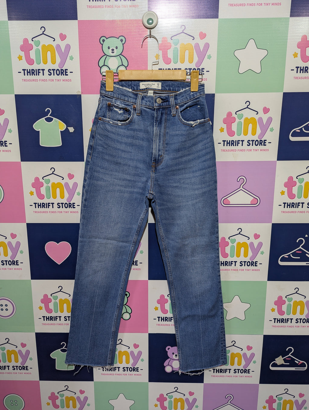 Abercrombie & Fitch Girls Medium Wash "Curve Love Ultra High Rise" Ankle Straight Jeans - Size 25/0R Estimated Age 13-14 Years AB1
