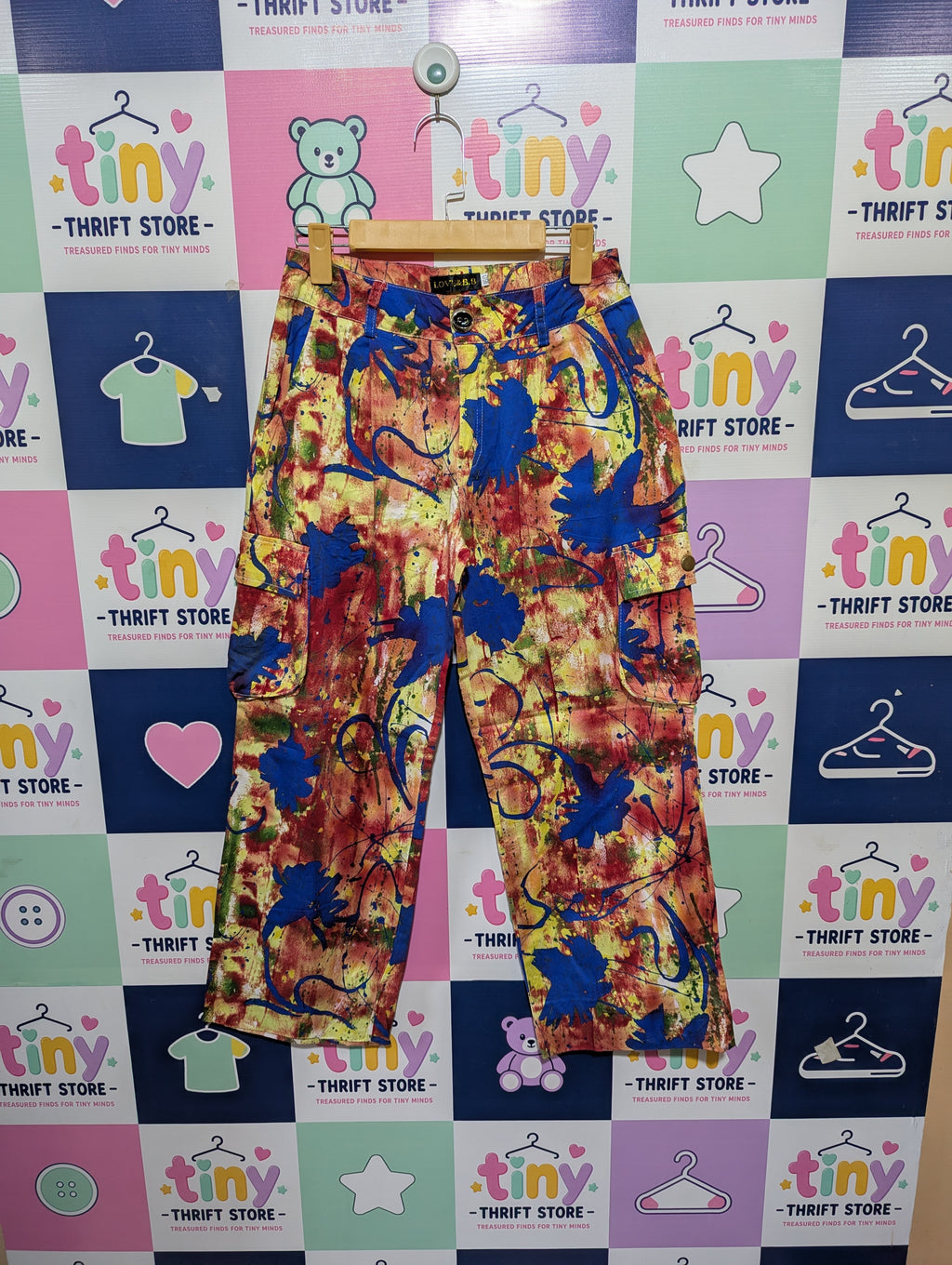 Love & B.B Girls Multicolor Paint Splatter Wide-Leg Cargo Pants - Size 160 Estimated Age 13-14 Years AB1