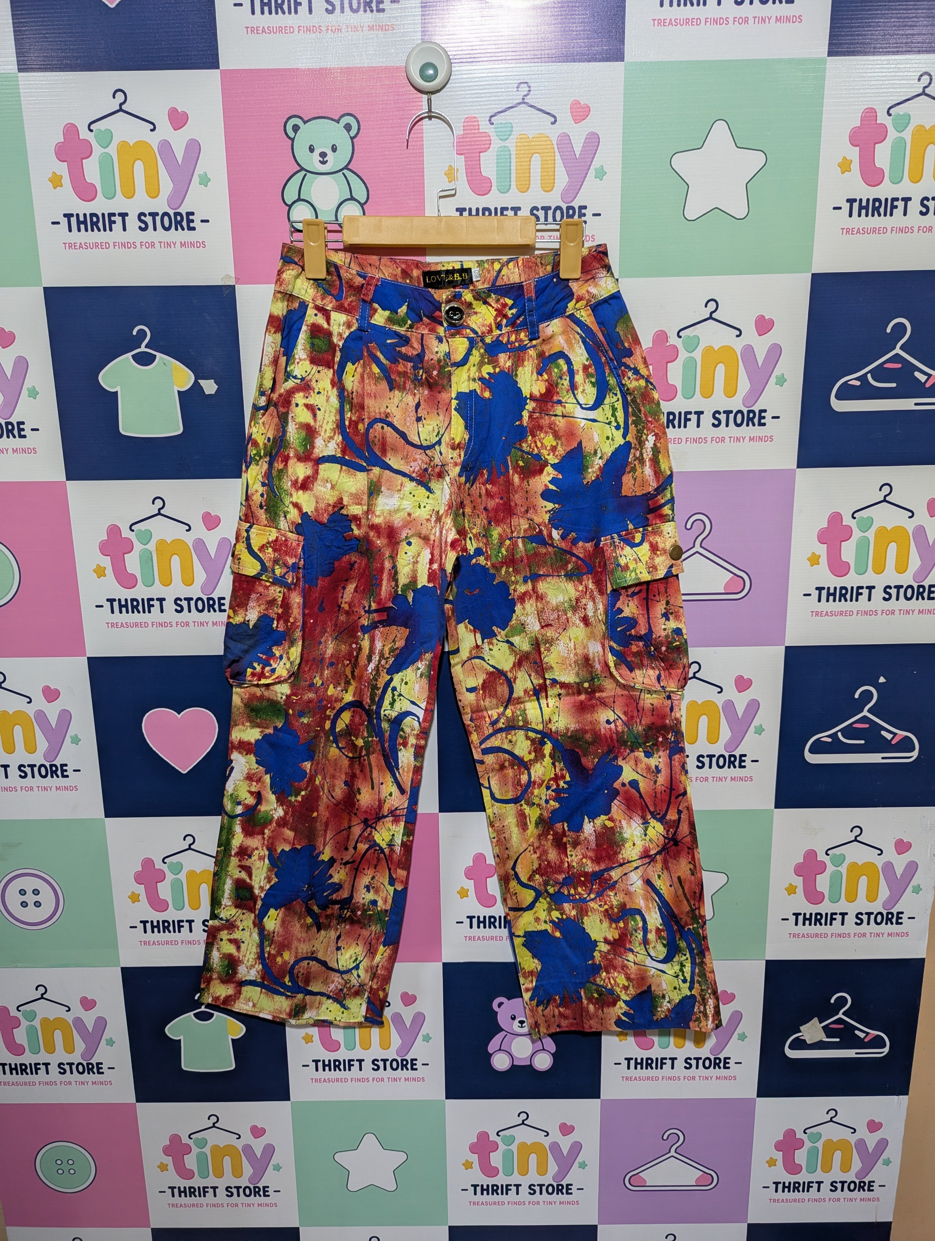 Love & B.B Girls Multicolor Paint Splatter Wide-Leg Cargo Pants - Size 160 Estimated Age 13-14 Years AB1
